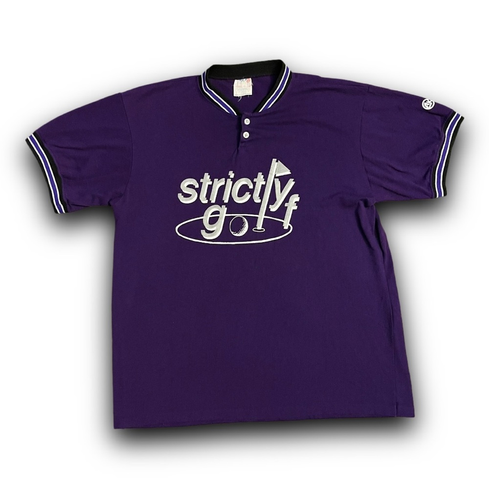 Vintage 1980s Strictly Golf Athletic Knit Brand Purple Henley T Shirt Size XL